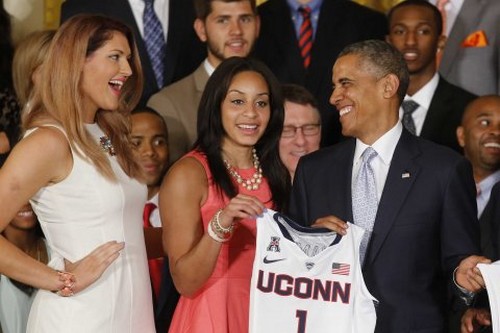 President Obama with UConn women's basketball players.